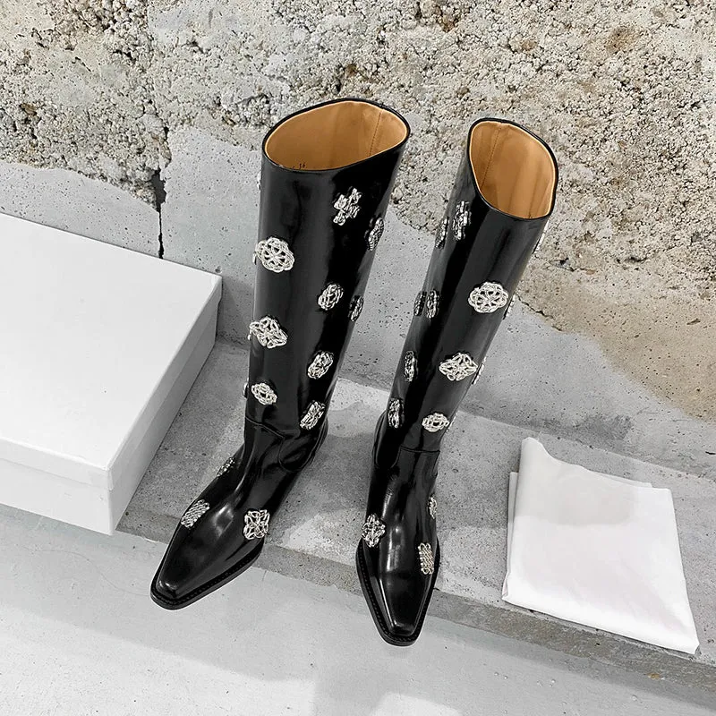 Cowboy Boots Women Handmade Genuine Leather Retro Boots Black