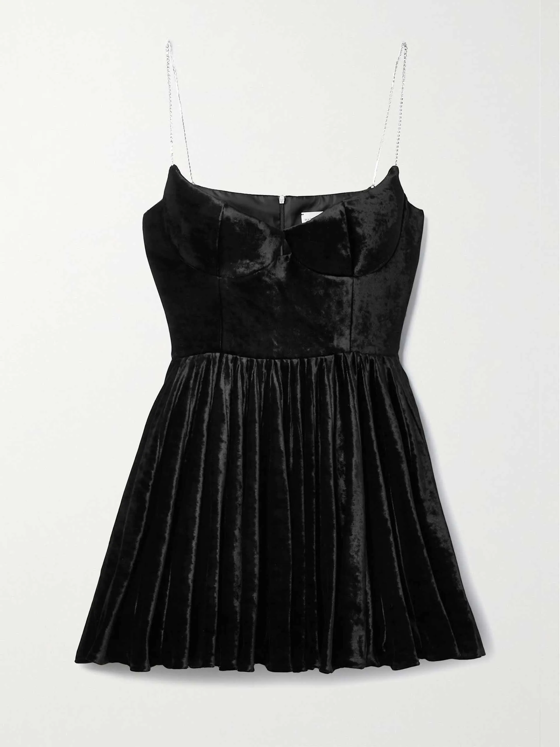 Crystal-embellished pleated velvet mini dress