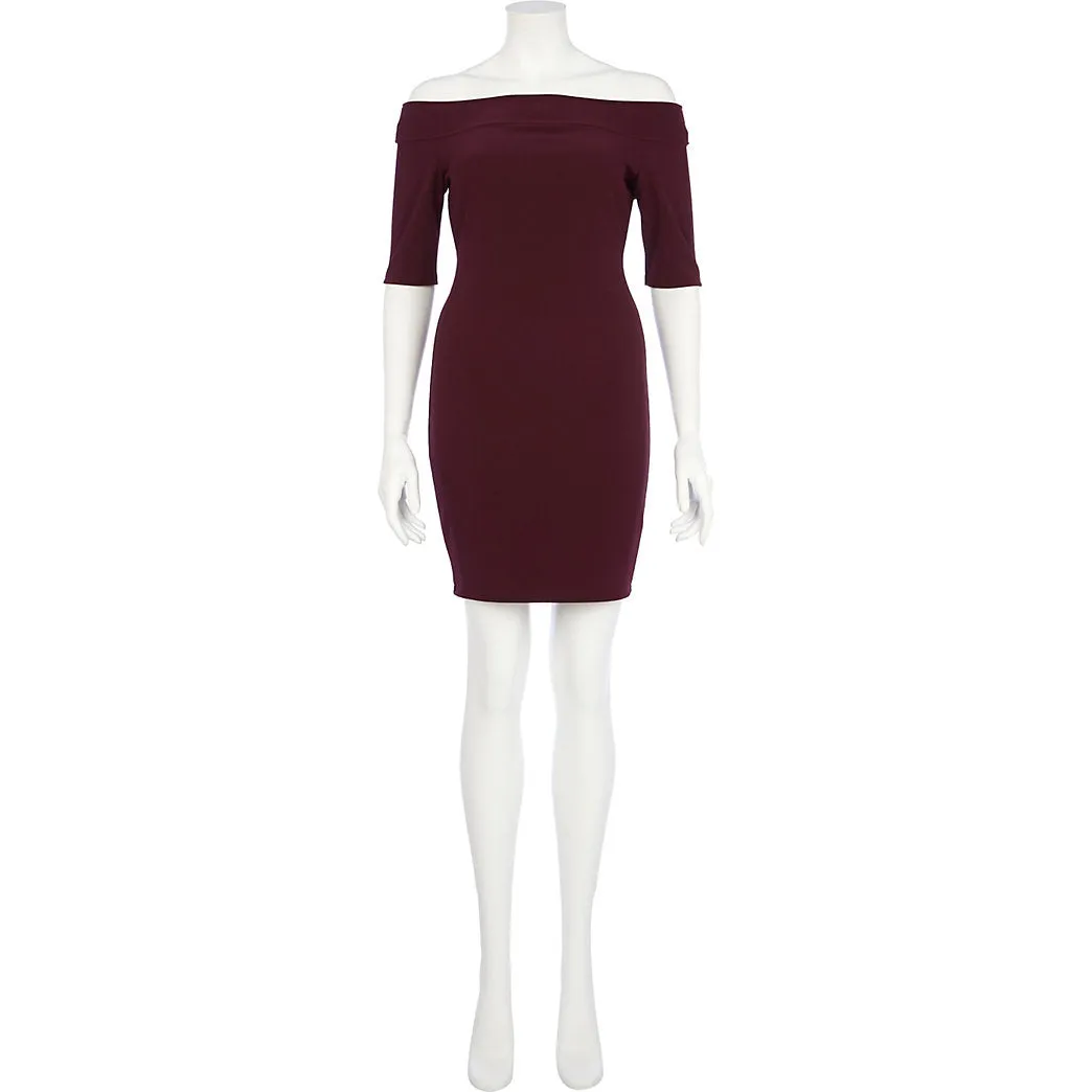 Dark Purple Bardot Bodycon Womens Dress