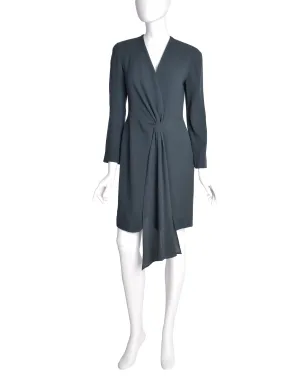 Donna Karan Vintage AW 1990 Slate Grey Deep V Wrap Dress