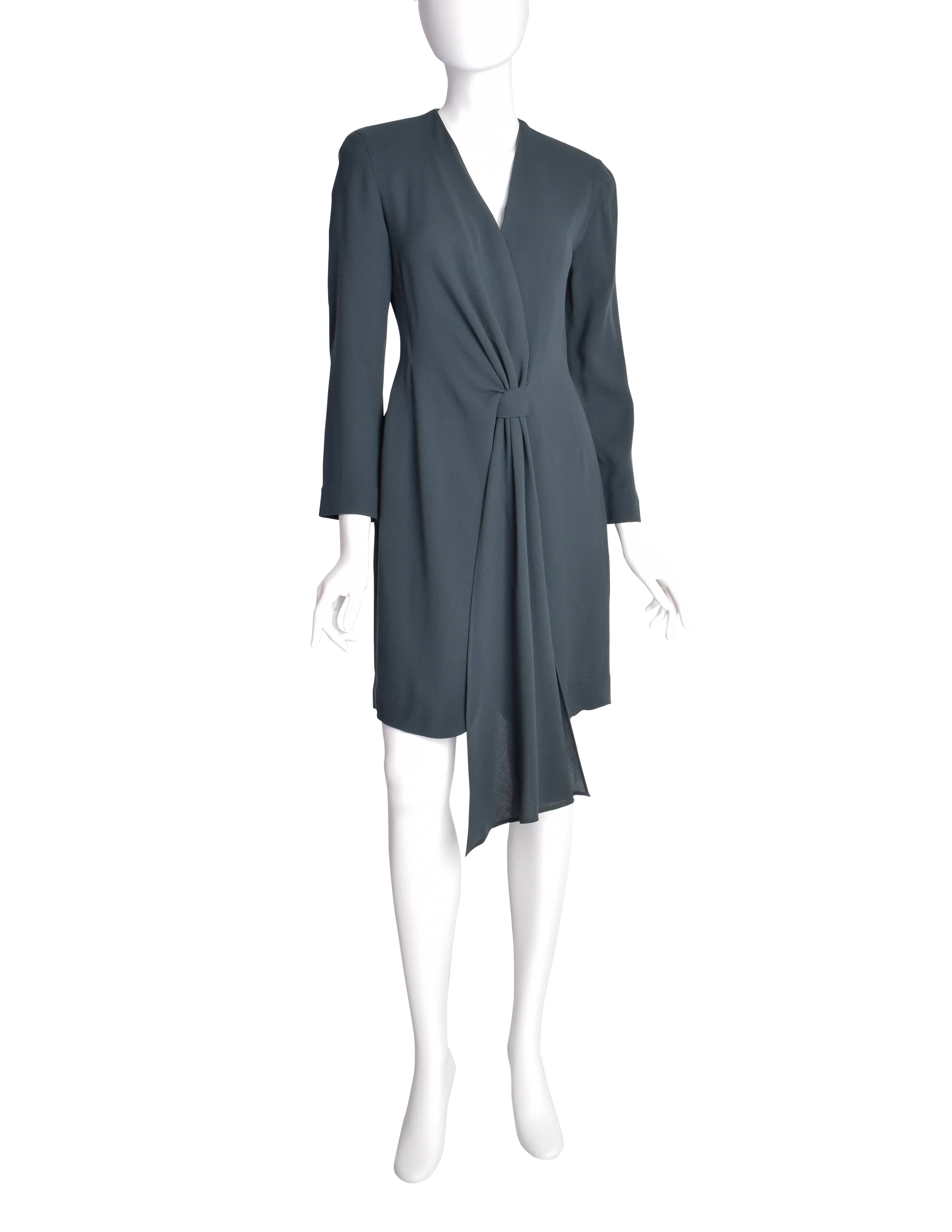 Donna Karan Vintage AW 1990 Slate Grey Deep V Wrap Dress