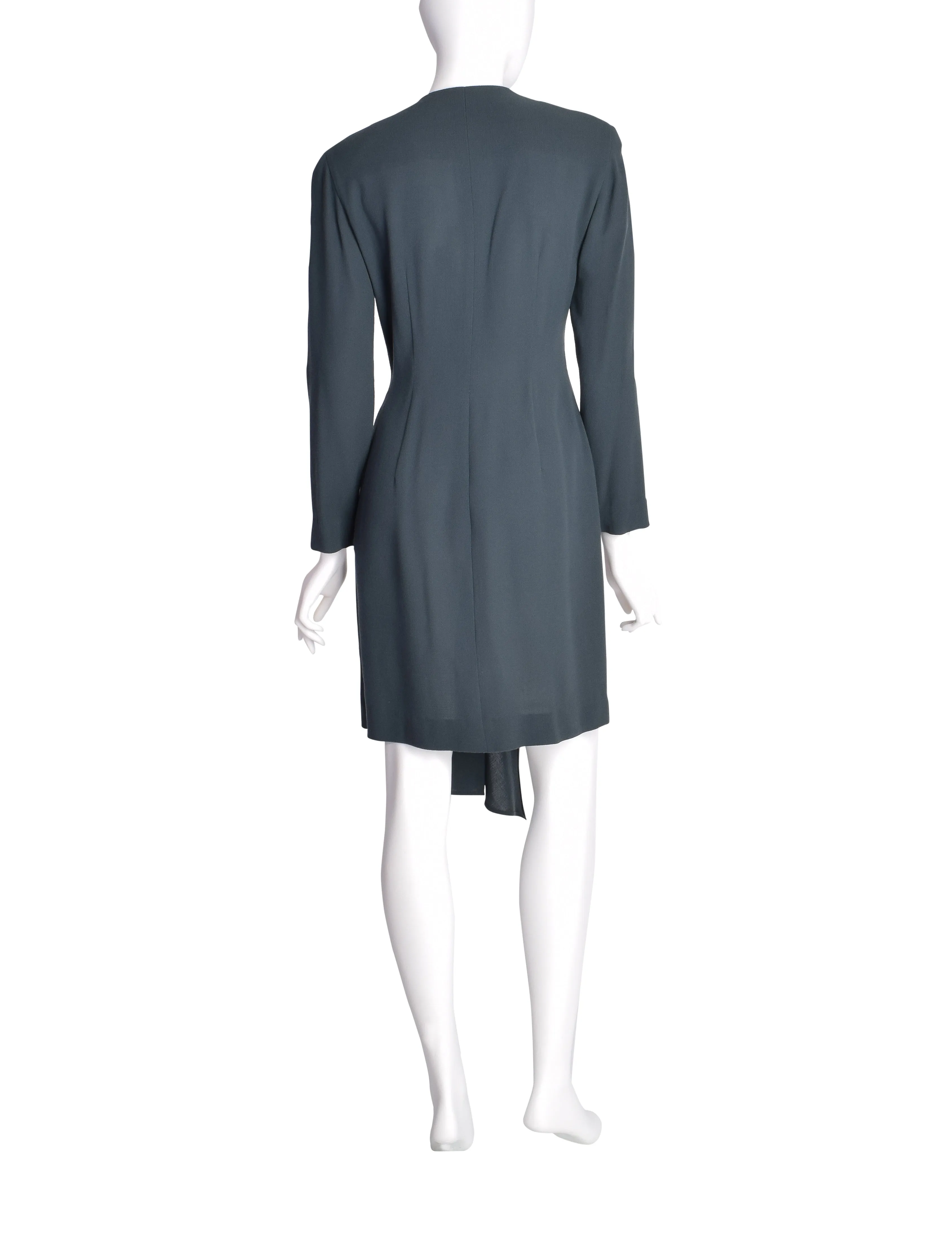 Donna Karan Vintage AW 1990 Slate Grey Deep V Wrap Dress