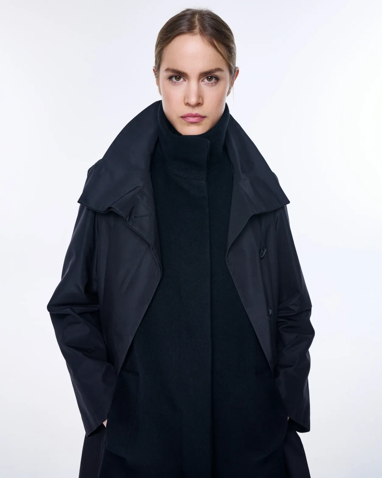 Double-Layered Wool Coat with Detachable Silk Layer