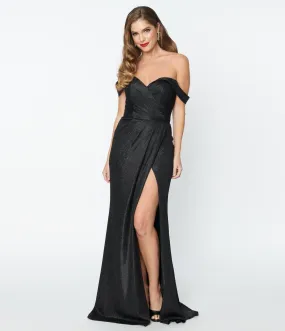 Elegant Black Shimmer Off The Shoulder Dress