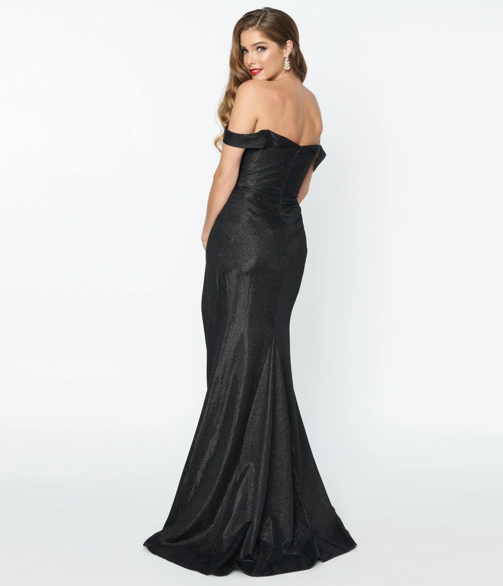 Elegant Black Shimmer Off The Shoulder Dress