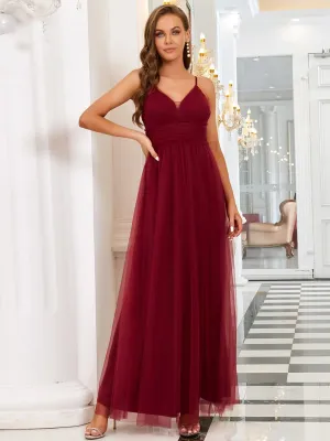 Elegant Pleated Spaghetti Strap Evening Dress