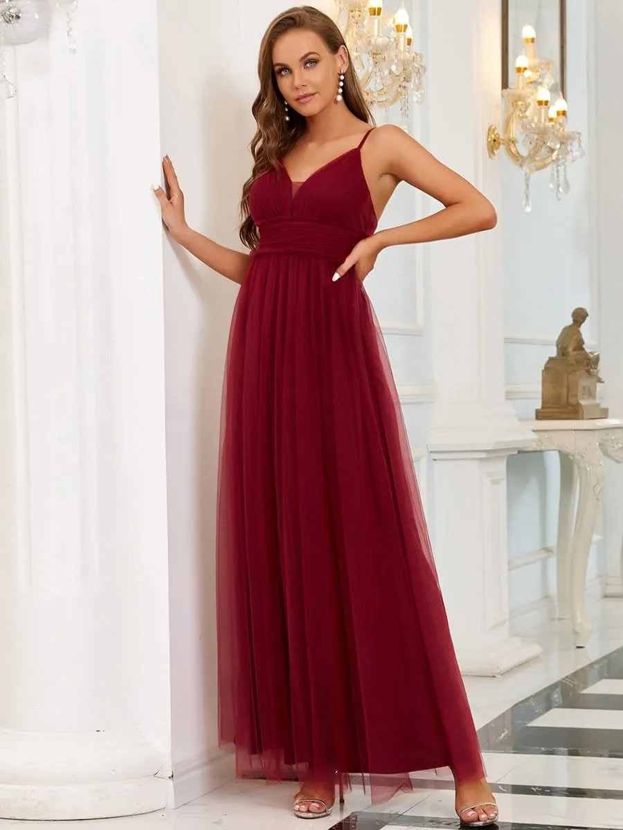 Elegant Pleated Spaghetti Strap Evening Dress