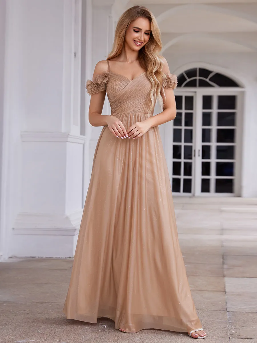 Elegant Sweetheart Flower decoration Sequin Dresses With Off-shoulder Sleeves