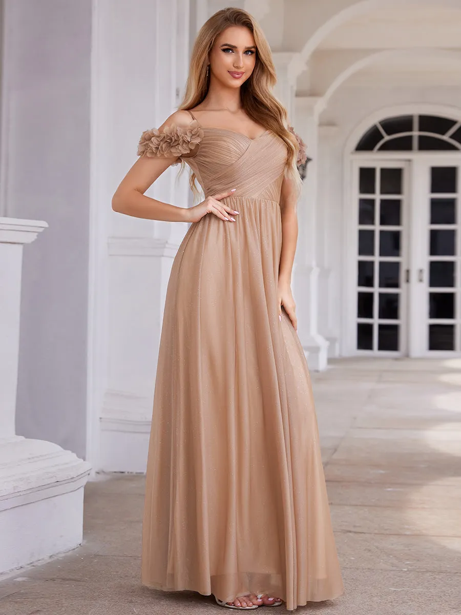 Elegant Sweetheart Flower decoration Sequin Dresses With Off-shoulder Sleeves