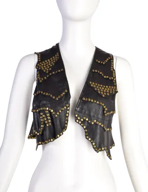 Etro Vintage Black Layered Leather Brass Studded Vest