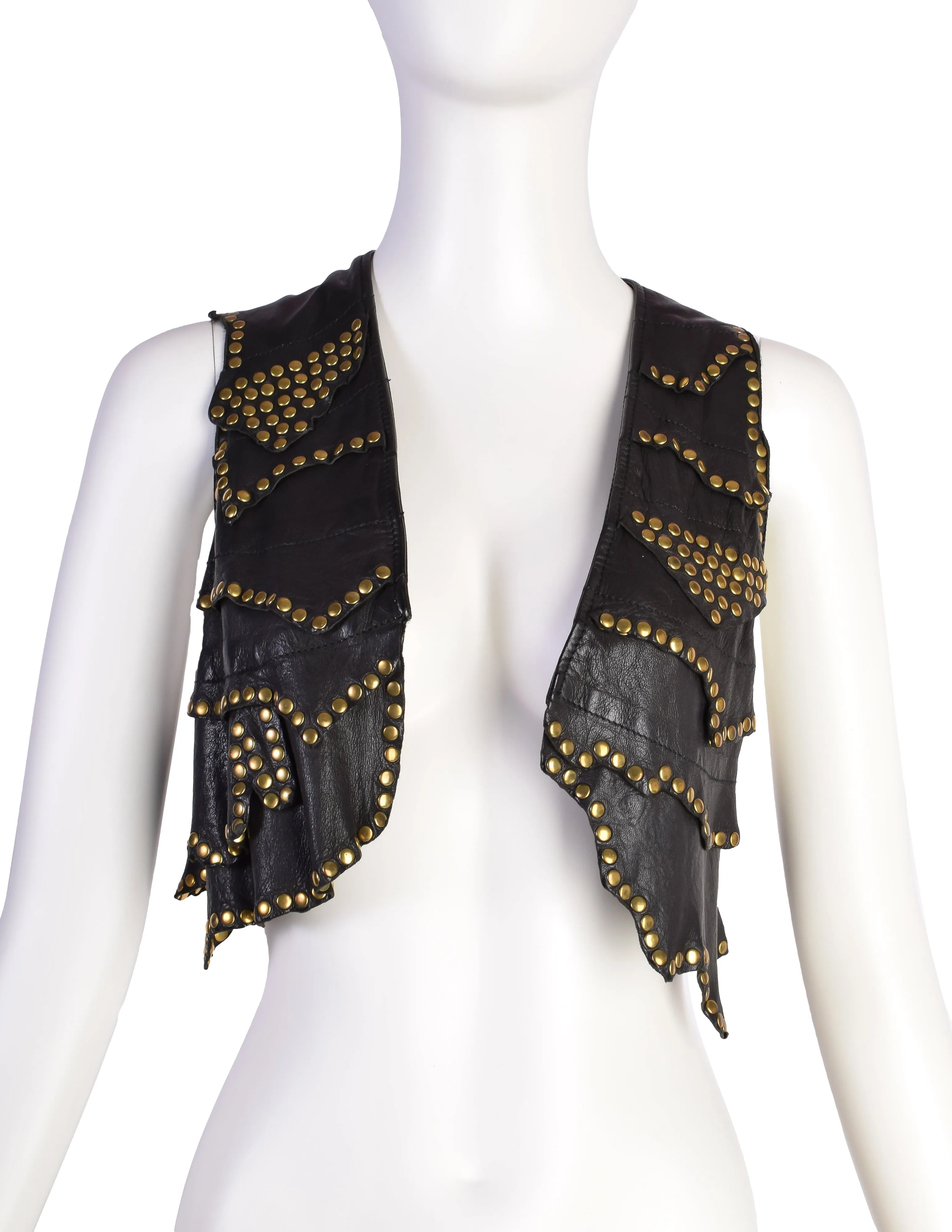 Etro Vintage Black Layered Leather Brass Studded Vest