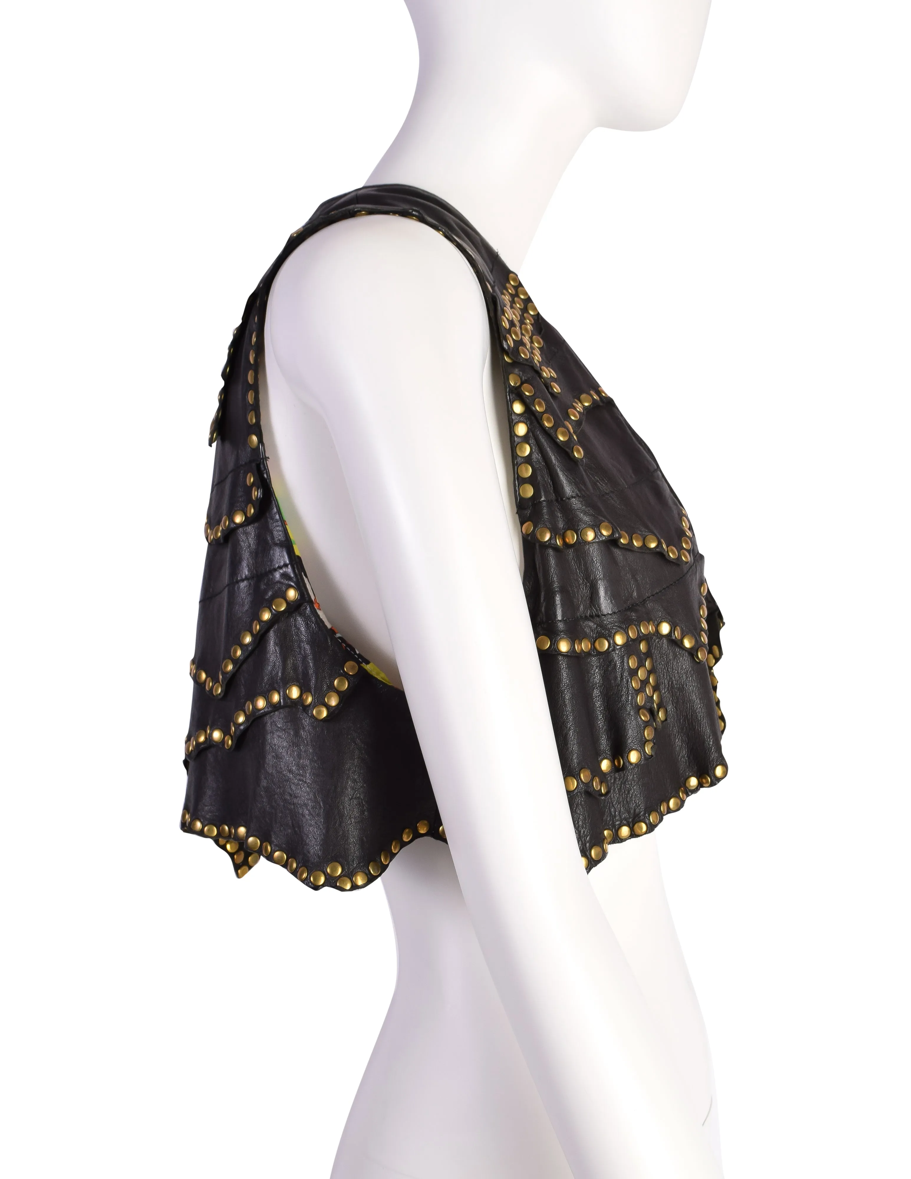 Etro Vintage Black Layered Leather Brass Studded Vest