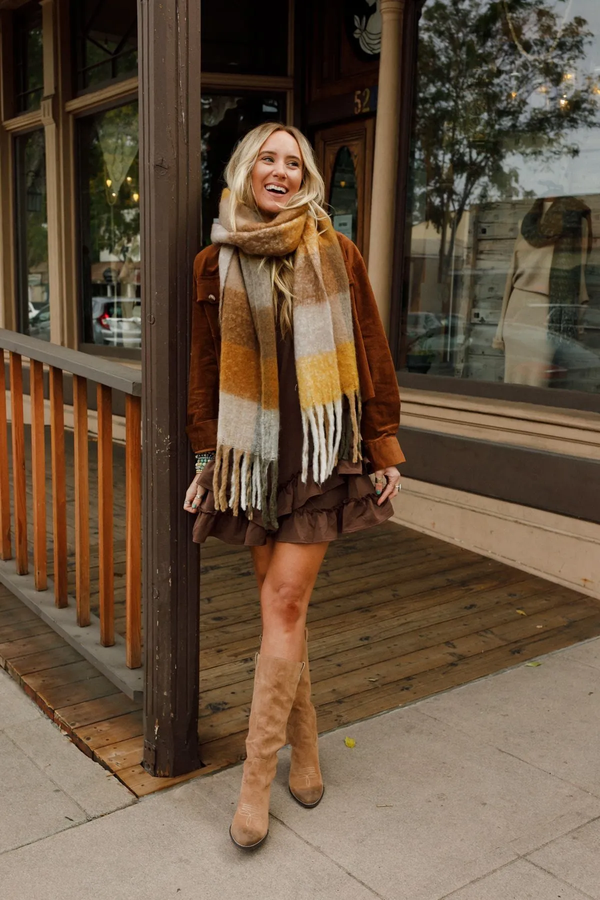 Everest Cozy Plaid Scarf - Mustard