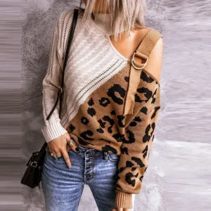 Fabulous Turtleneck Off Shoulder Patterned Pullover Top