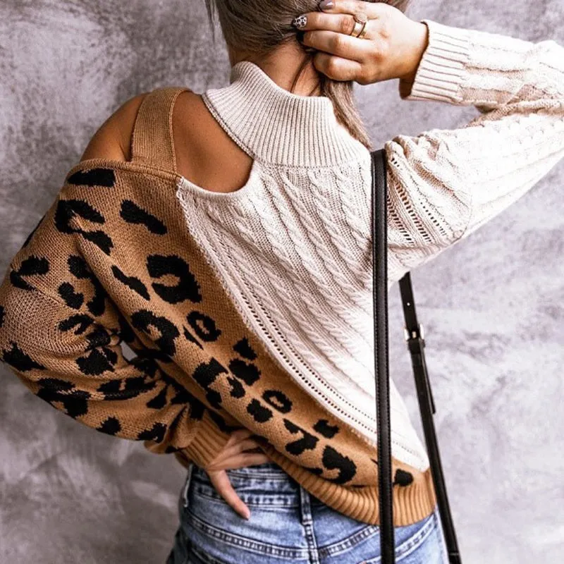 Fabulous Turtleneck Off Shoulder Patterned Pullover Top