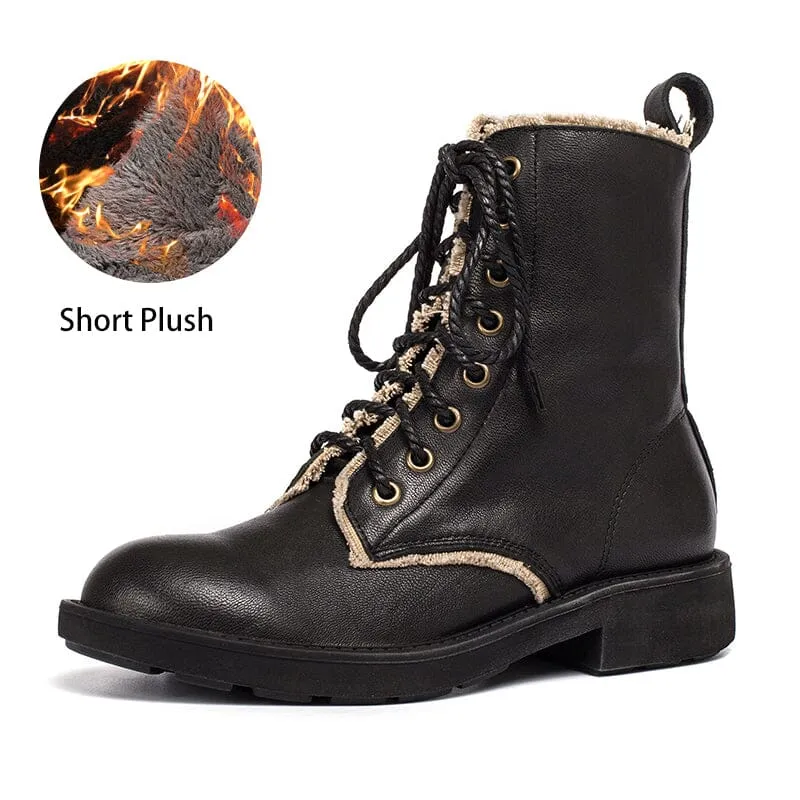 Fashion Sheepskin Combat Boots Designer Retro Chunky Riding Boots Black/Brown