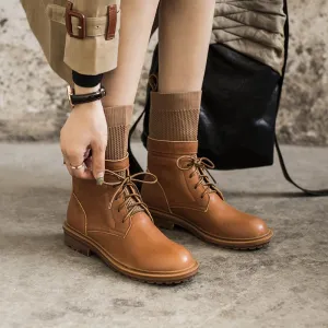 Fashion Sheepskin Combat Boots Designer Retro Chunky Riding Boots Buckle Boots Dark Coffee/Black