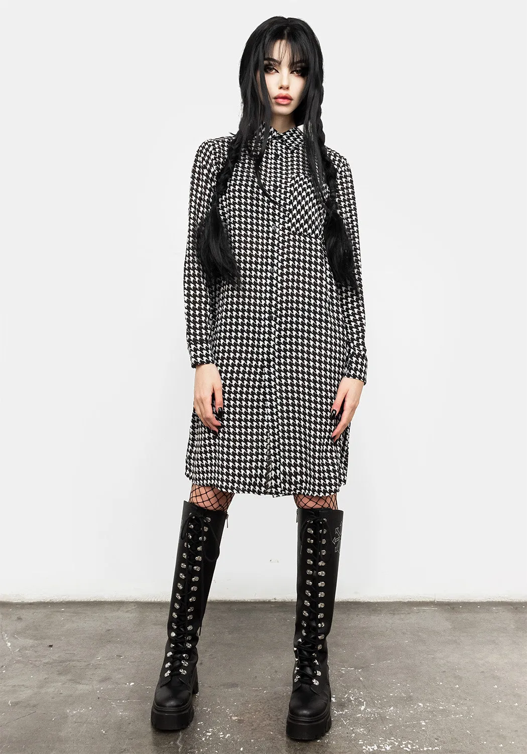 FATALE HOUNDSTOOTH SHIRT DRESS