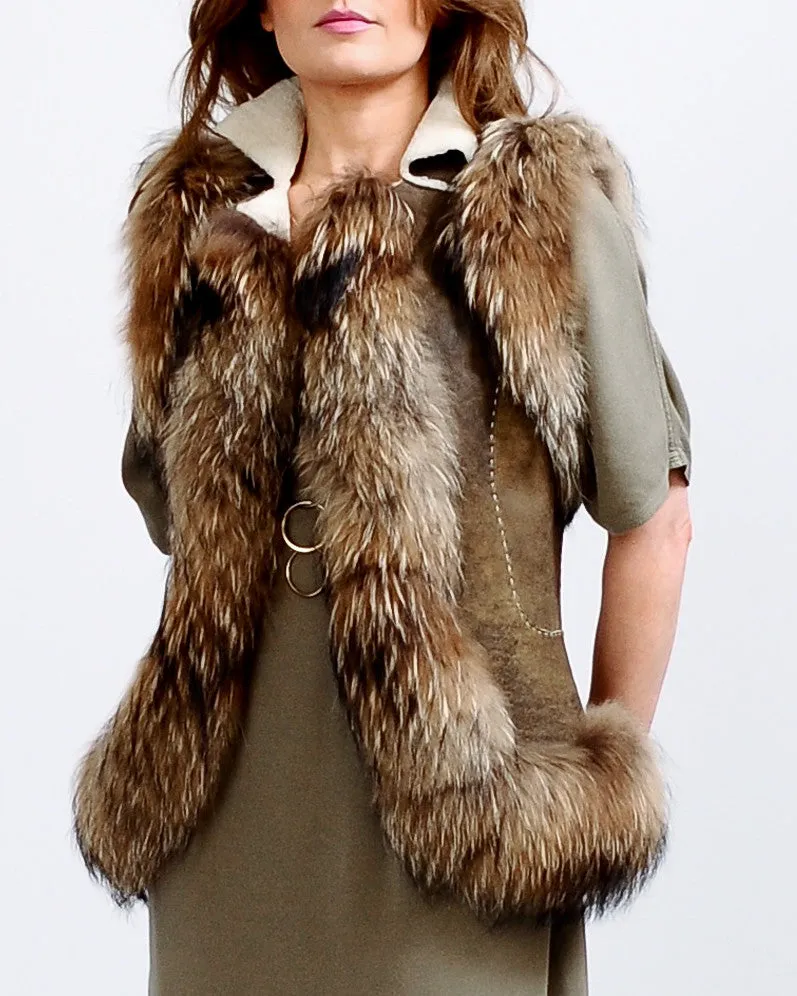 Feathered Tanuki Fur Vest