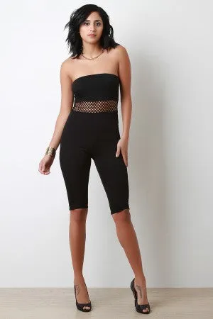 Fishnet Mesh Insert Tube Capri Jumpsuit