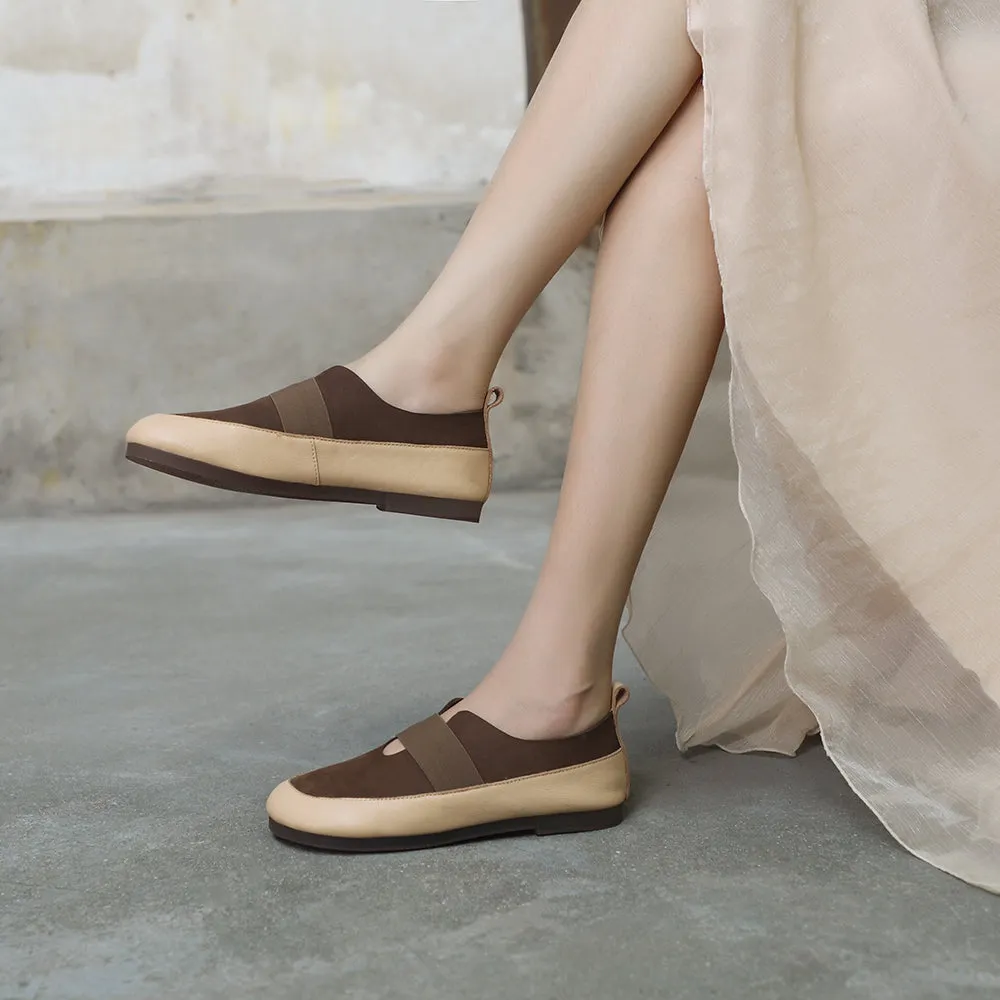 Genuine Leather Retro Flats Slip on Loafers Women Brown/Coffee