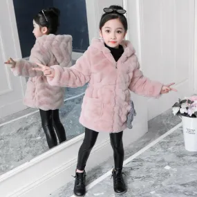 Girls' Fashionable Fur Top Coat