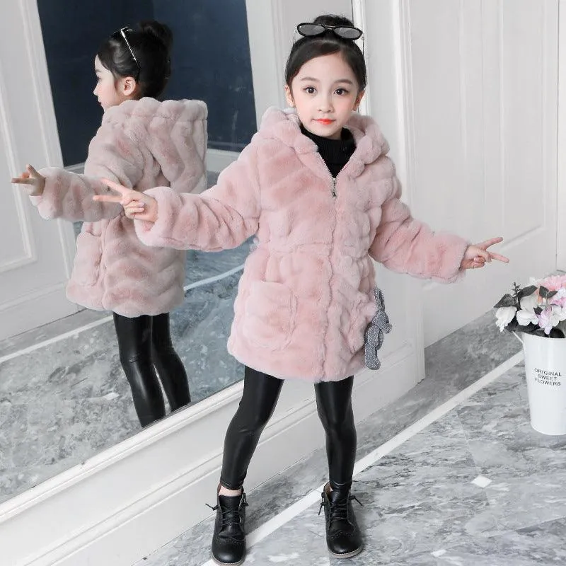 Girls' Fashionable Fur Top Coat