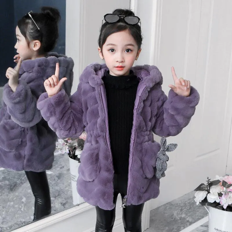 Girls' Fashionable Fur Top Coat