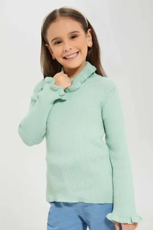 Girls Mint Turtleneck Pullover