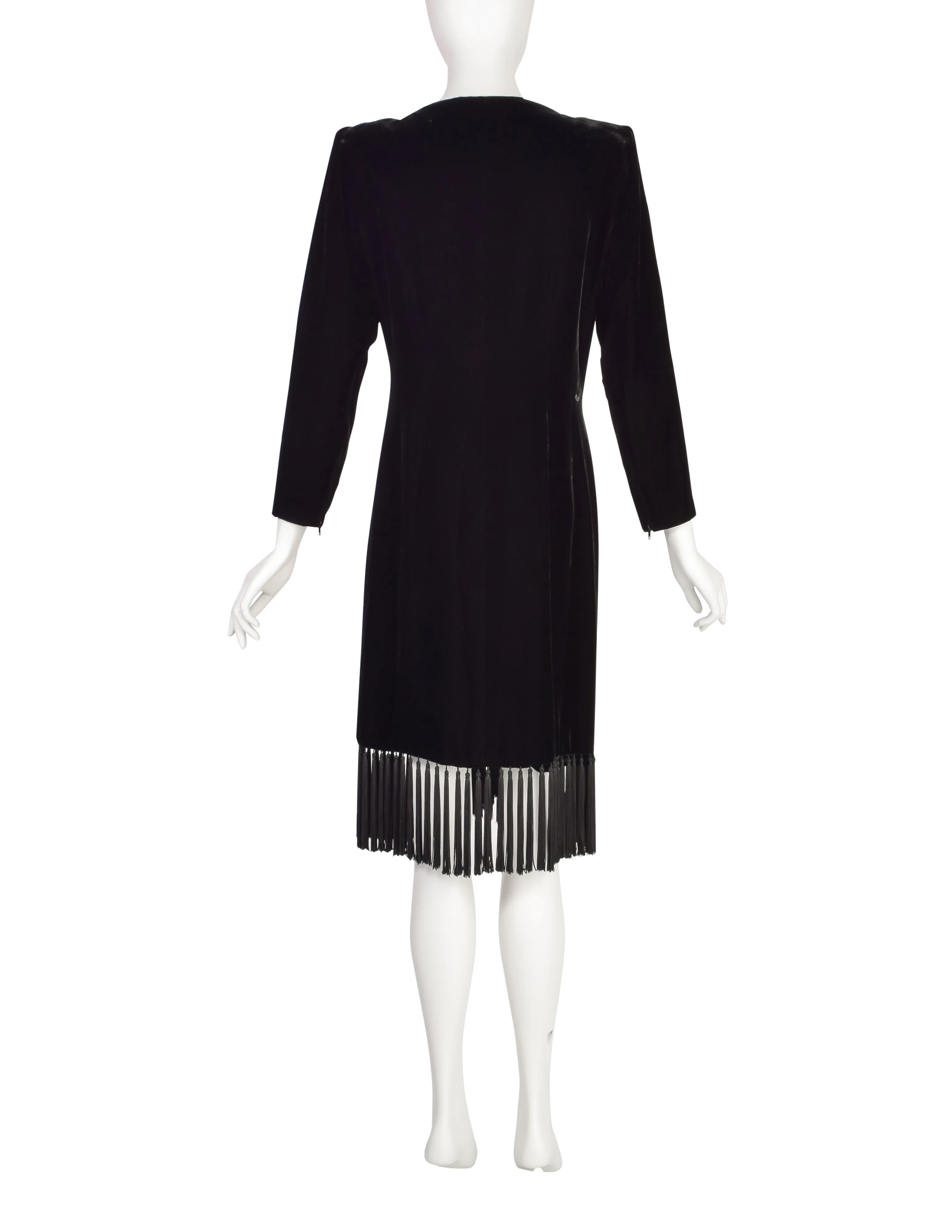 Givenchy Vintage Black Silk Velvet Tassel Fringe Wrap Dress