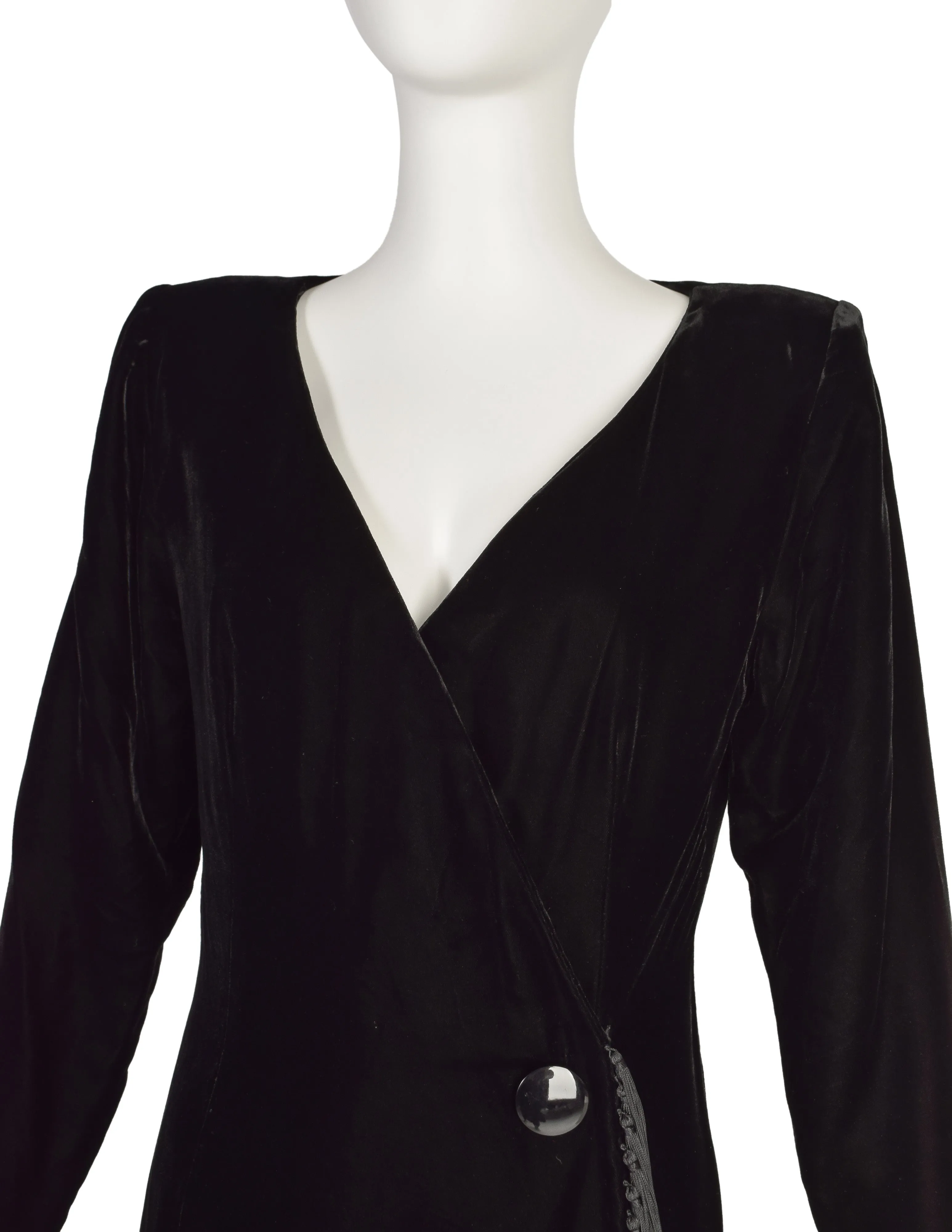 Givenchy Vintage Black Silk Velvet Tassel Fringe Wrap Dress