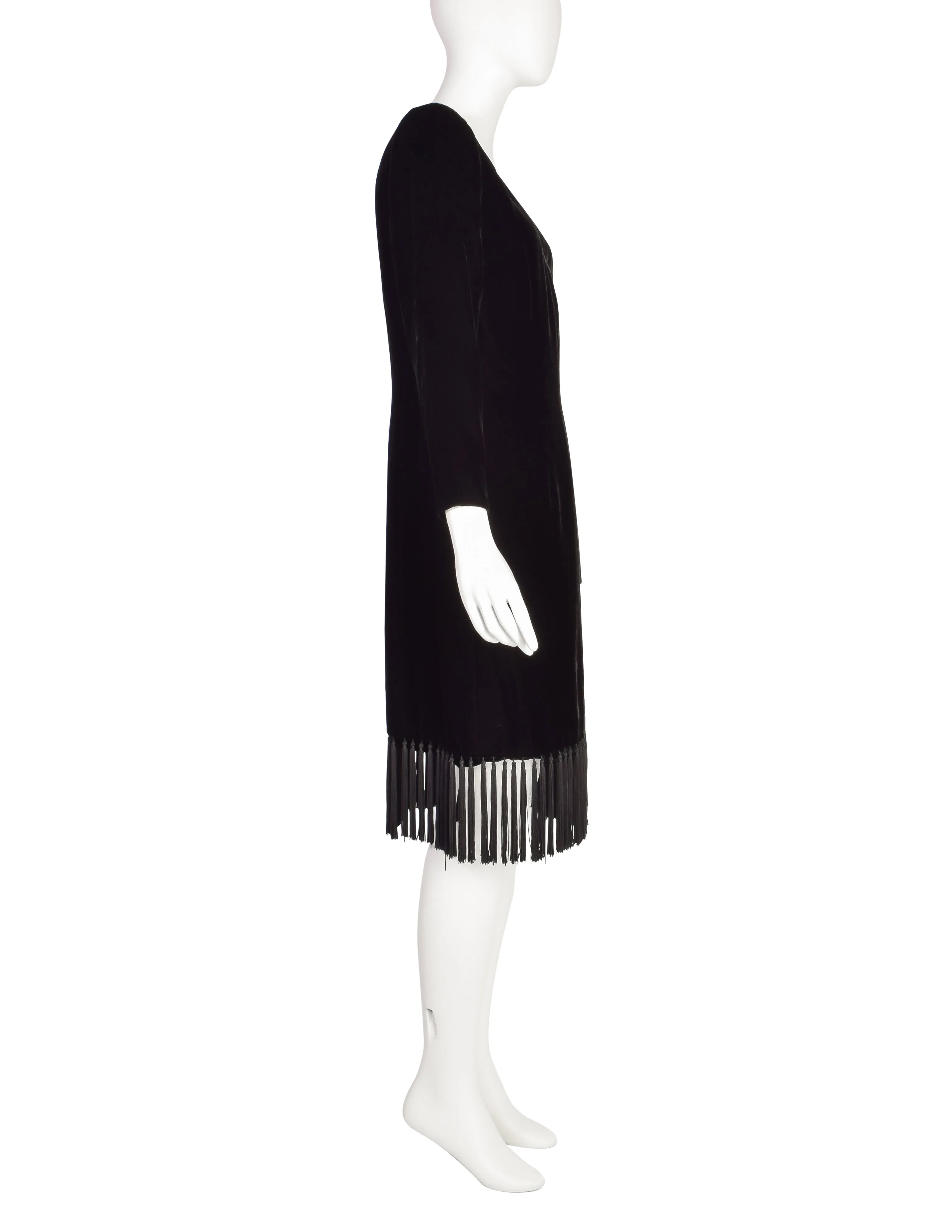 Givenchy Vintage Black Silk Velvet Tassel Fringe Wrap Dress