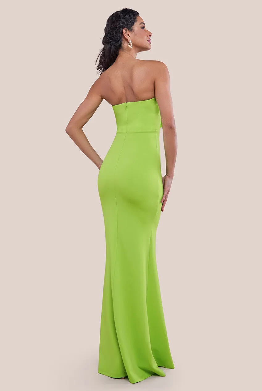 Goddiva Scuba Crepe Bandeau Rose Maxi Dress - Lime