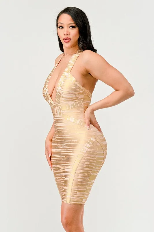 Gold Glamour Bandage  Gold Short Sexy Bodycon Dress