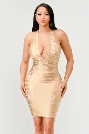 Gold Glamour Bandage  Gold Short Sexy Bodycon Dress