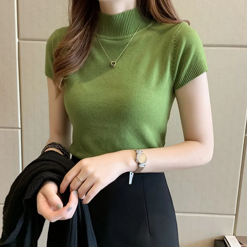 Graduation Gifts  Korean Knitted Women Top Blusas Mujer De Moda 2022 Casual Women Clothing  Summer Solid Slim Turtleneck Blouse Blusas 8622 50