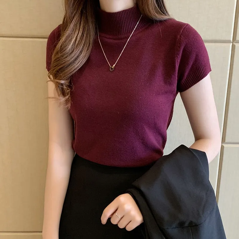 Graduation Gifts  Korean Knitted Women Top Blusas Mujer De Moda 2022 Casual Women Clothing  Summer Solid Slim Turtleneck Blouse Blusas 8622 50