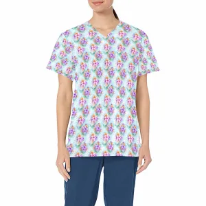 Green Hibiscus   Women's V Neck Scrub Top Nurse Uniform with Deep Front Pockets