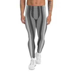 Grey Striped Men's Leggings, Best Designer Striped Men's Circus Party Tights-Made in USA/EU/MX