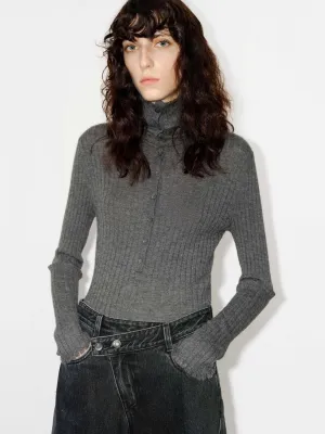 Half Button Turtleneck Top