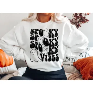 Halloween Sweatshirt, Spooky Vibes Ghost Retro Sweatshirt