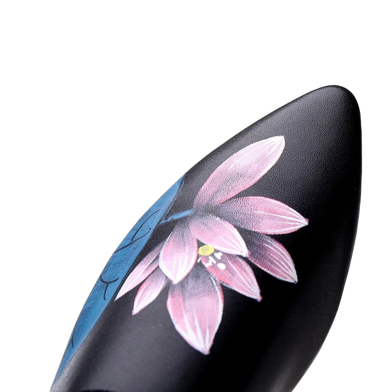 Handmade Retro Leather Painted Lotus Slippers For Women Pointed Toe Leather Mules