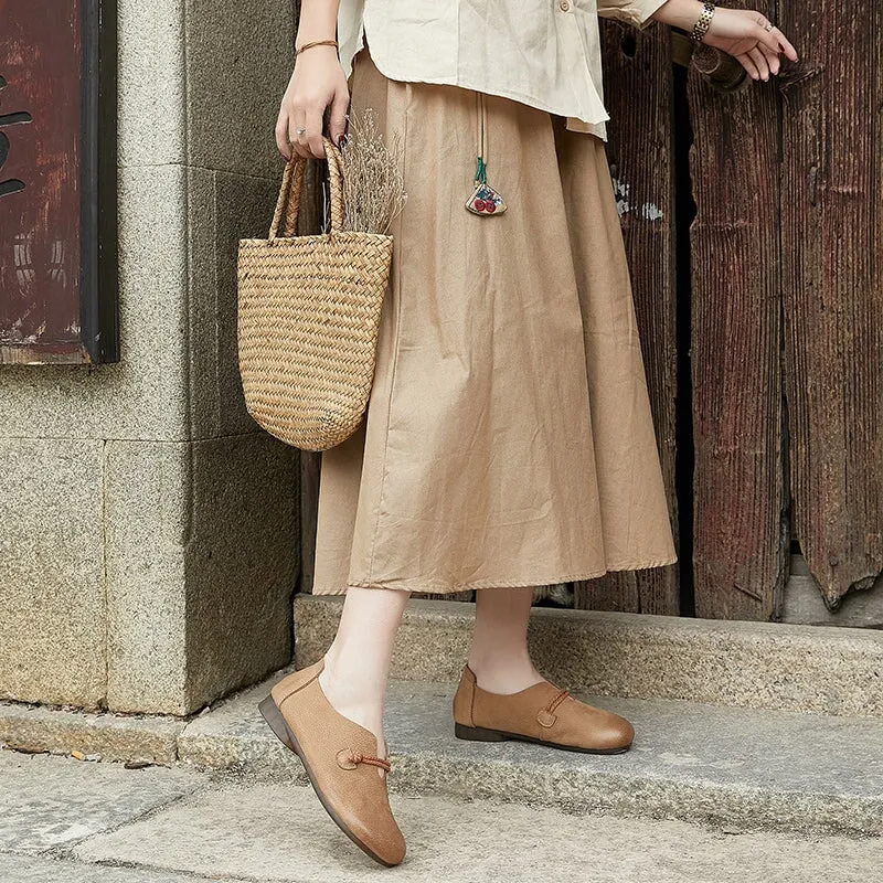 Handmade Retro Soft Leather Loafers in Khaki/Grey