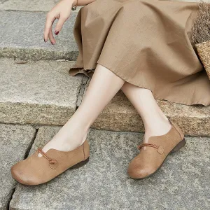 Handmade Retro Soft Leather Loafers in Khaki/Grey