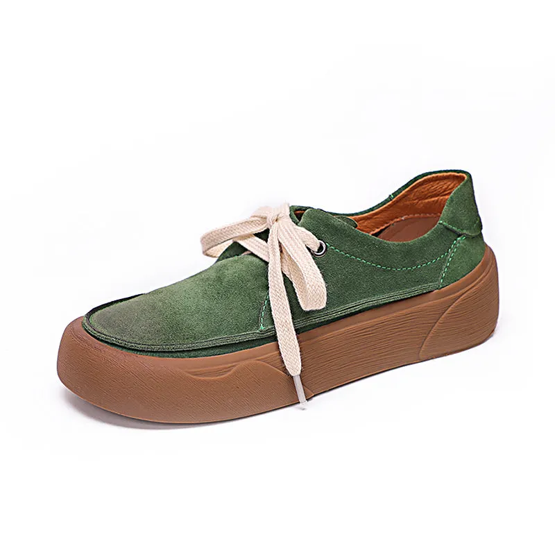 Handmade Soft Leather Lace Up Platform Oxford Shoes Coffee/Green