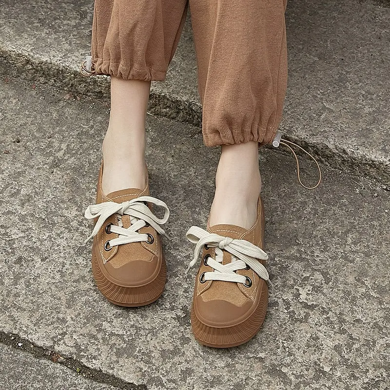 Handmade Soft Leather Lace Up Platform Oxford Shoes in Green/Khaki