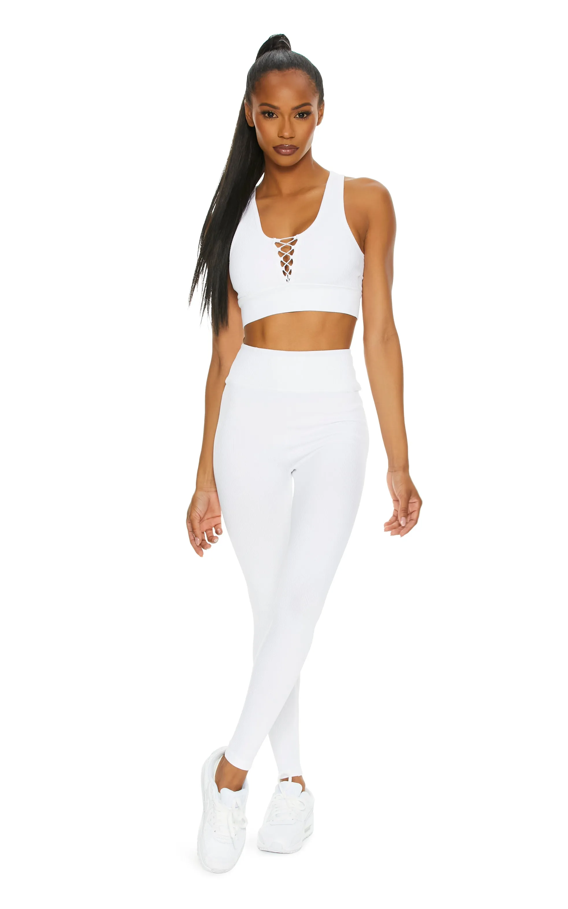 Home Run Seamless Rib Lace-Up Padded Crop Top | White