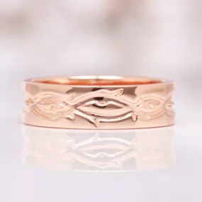 Leaf Wedding Band- 6MM 14K Rose Gold Vermeil