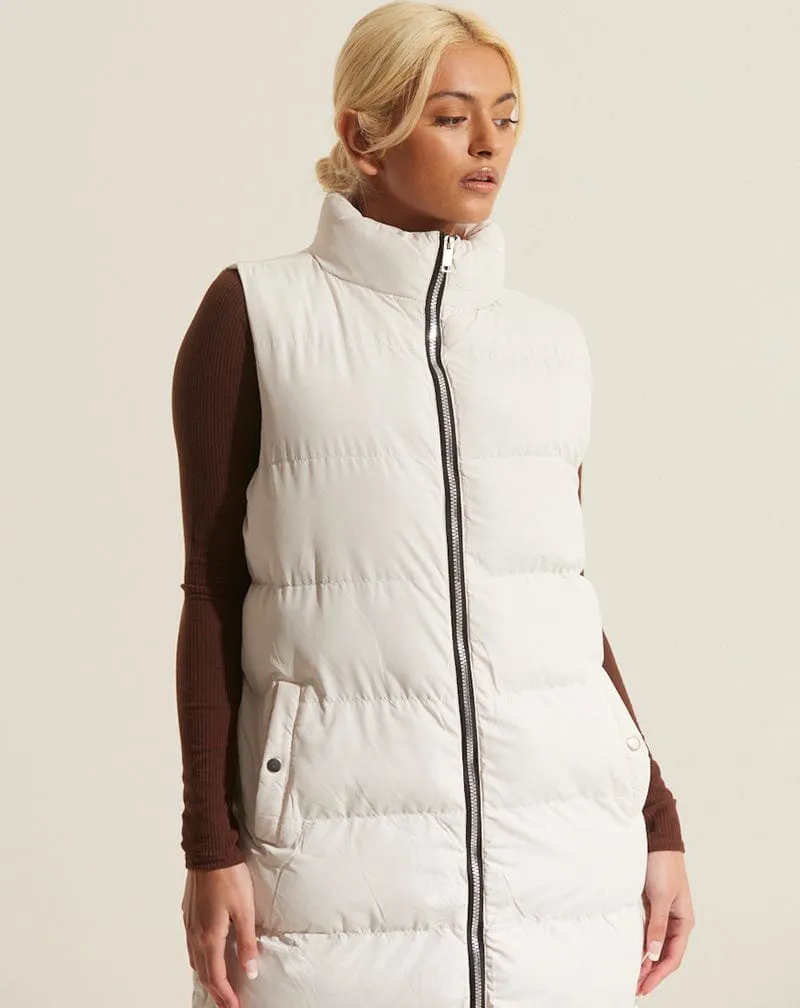 Longline Padded Gilet - Stone