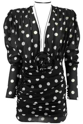 Magda Butrym Polka Dot Mini Dress in Black/Ecru